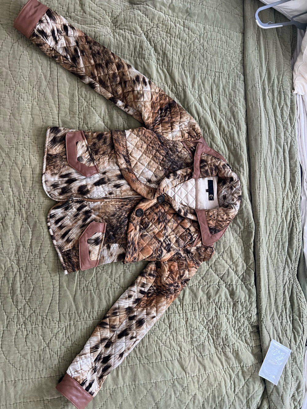 Just Cavalli Quilted Print Jacket in Brown and Cream